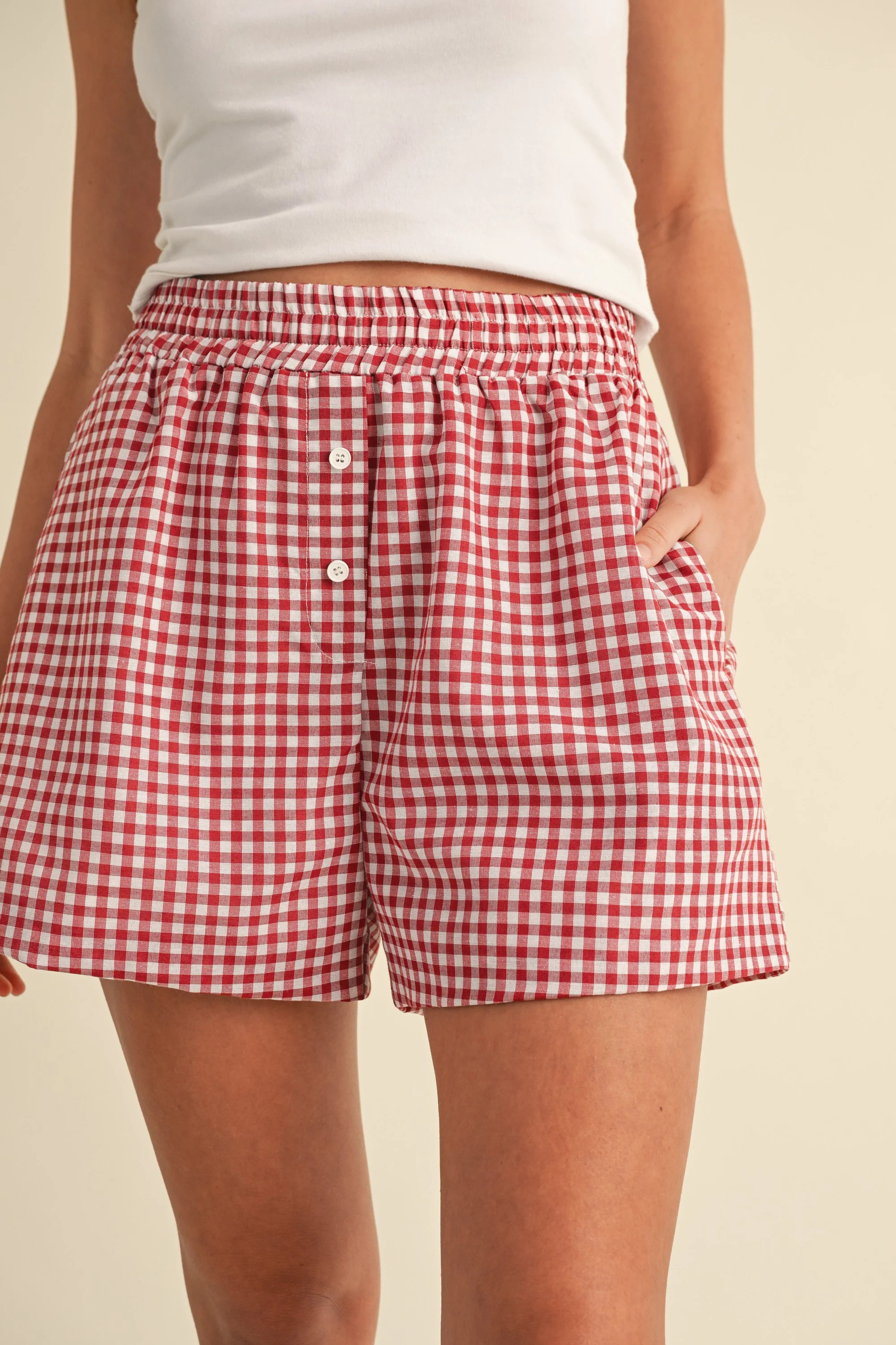 Red Picnic Gingham Shorts Small | Wildfire Hygge Goods