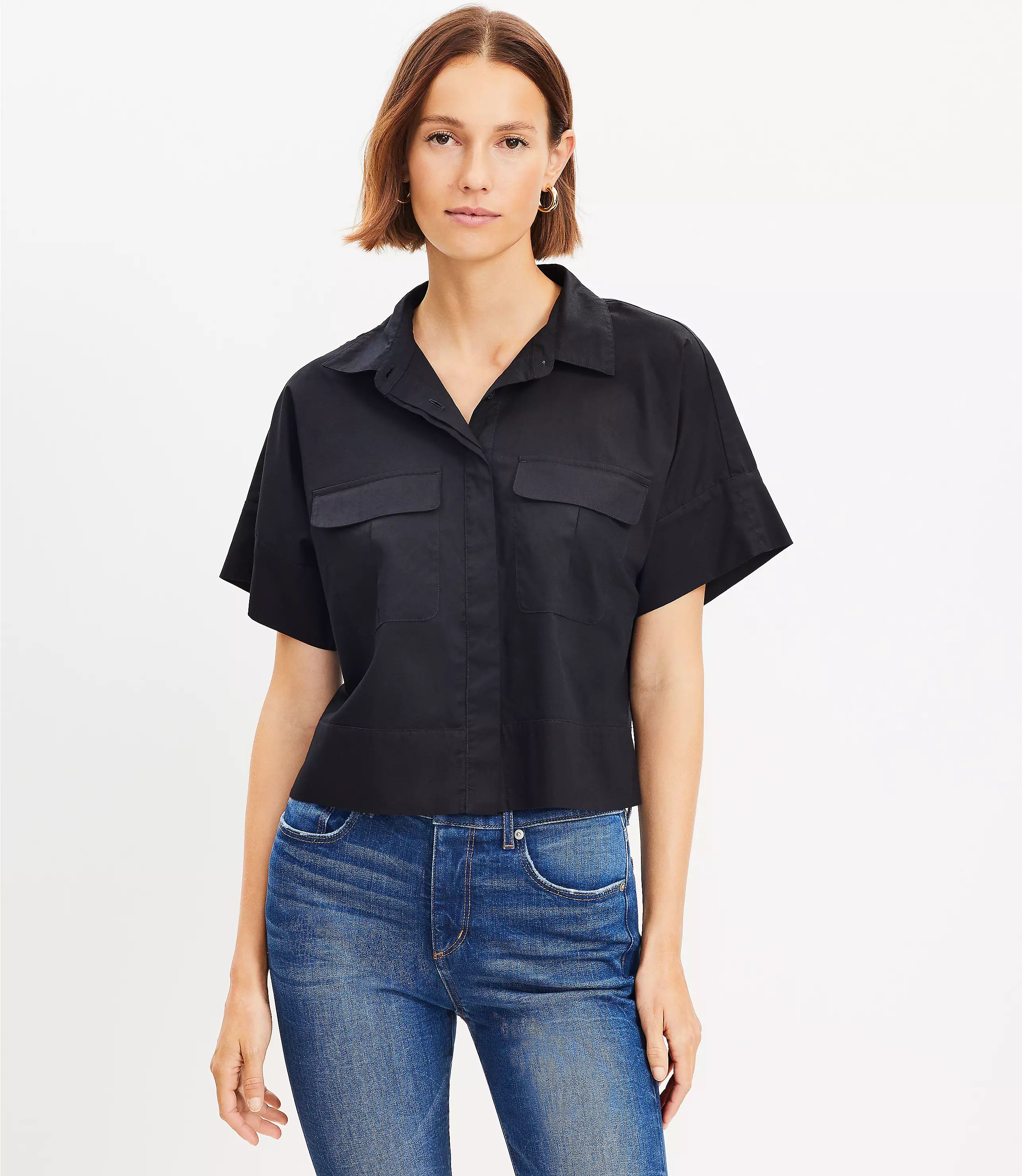 Cotton Blend Modern Drop Shoulder Pocket Shirt | LOFT