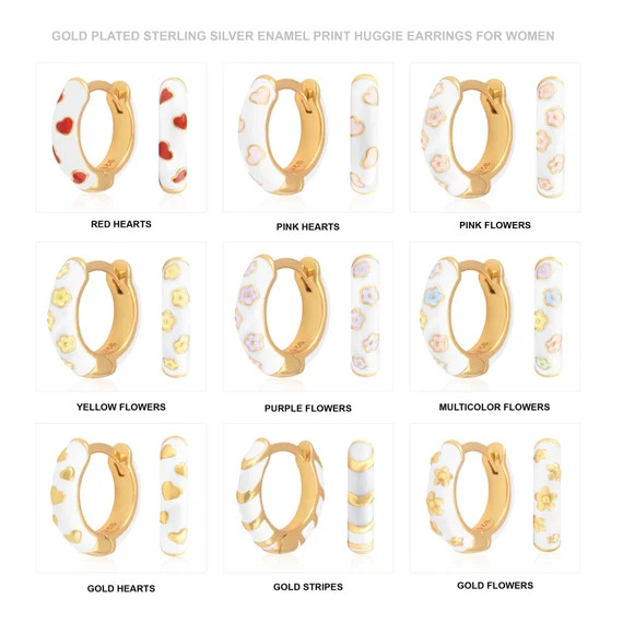 Full Pair Gold Plated Sterling Silver Colored Print on White - Etsy | Etsy (US)