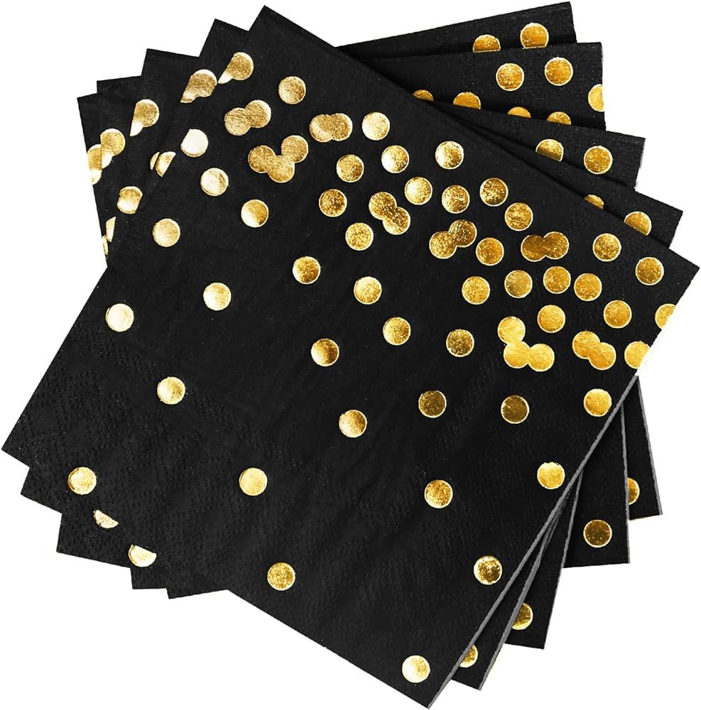 100 Pack Black and Gold Paper Napkin Disposable, Cocktail Napkins for Anniversary Dinner Lunch Ma... | Amazon (US)