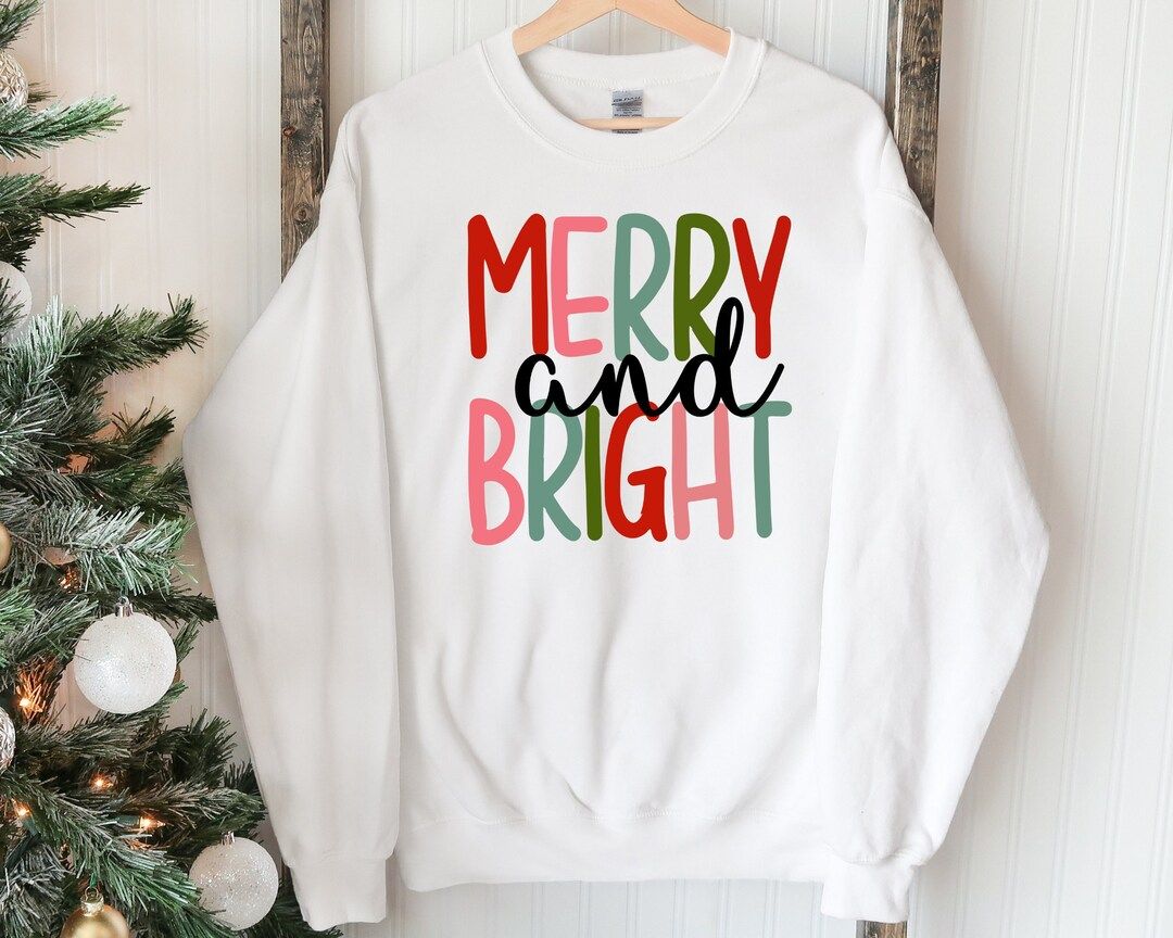 Merry and Bright Sweatshirt Christmas Sweatshirt Family - Etsy | Etsy (US)