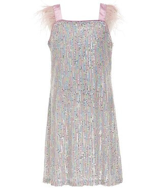 Big Girls Short Sleeve Rainbow Sequin Embellished Shift Dress | Dillard's