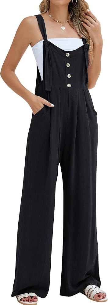 Blooming Jelly Womens Wide Leg Casual Jumpsuits Linen Loose Fit Overalls Flowy Sleeveless Bib Out... | Amazon (US)