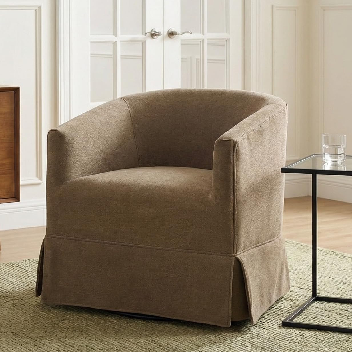 Swivel Accent Chair, Barrel Chair with Skirted Base, Brown | Amazon (US)