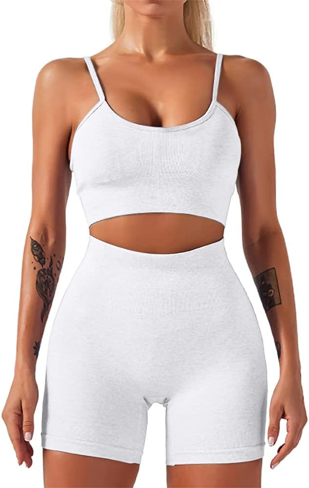 HANERDUN 2 Piece Workout Set for Women Outfit Gym High Waist Leggings with Sport Bra | Amazon (US)