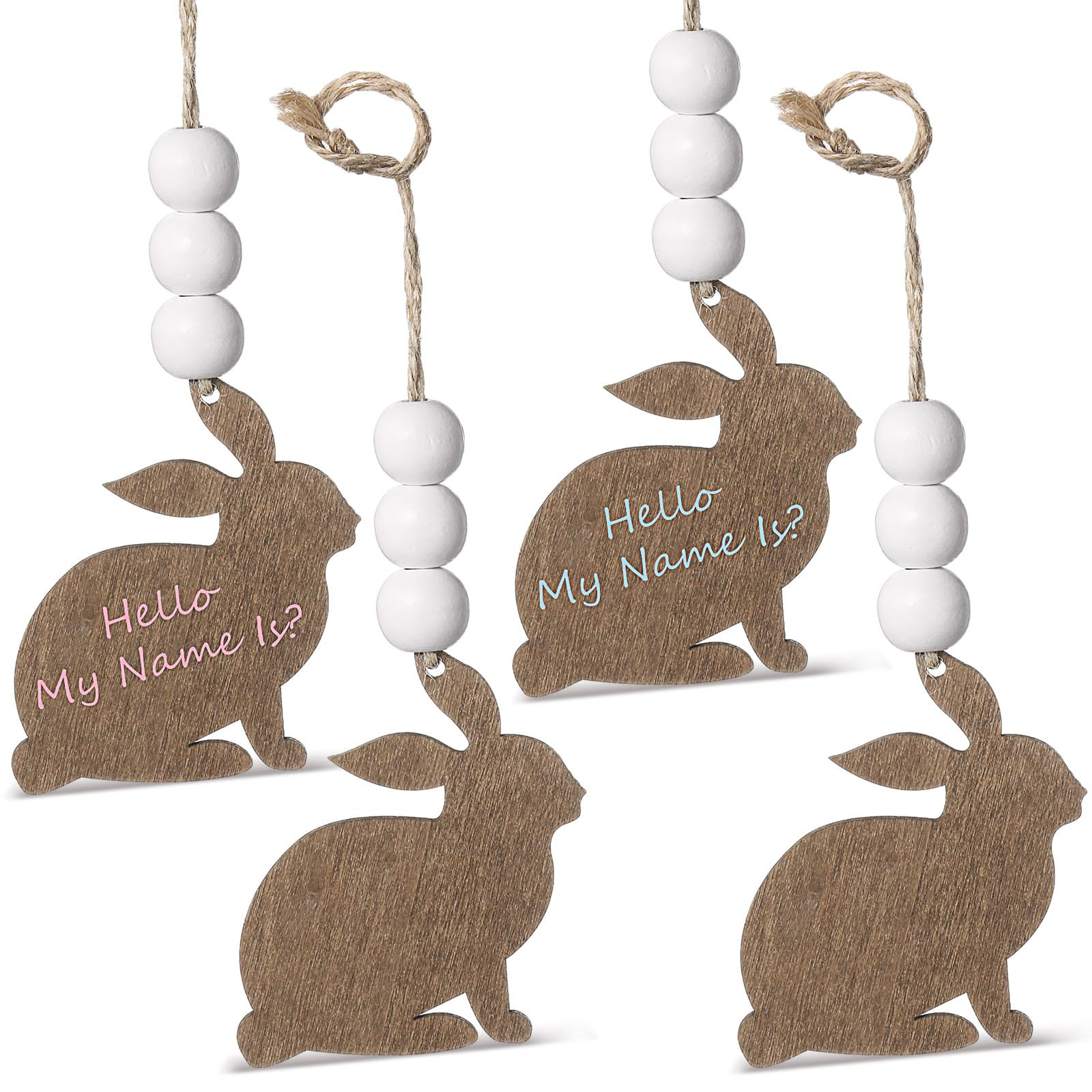 4 Pcs Easter Basket Tags Wooden Bunny Name Tag Crafts DIY Blank Sign Hanging Personalized Rabbit ... | Amazon (US)
