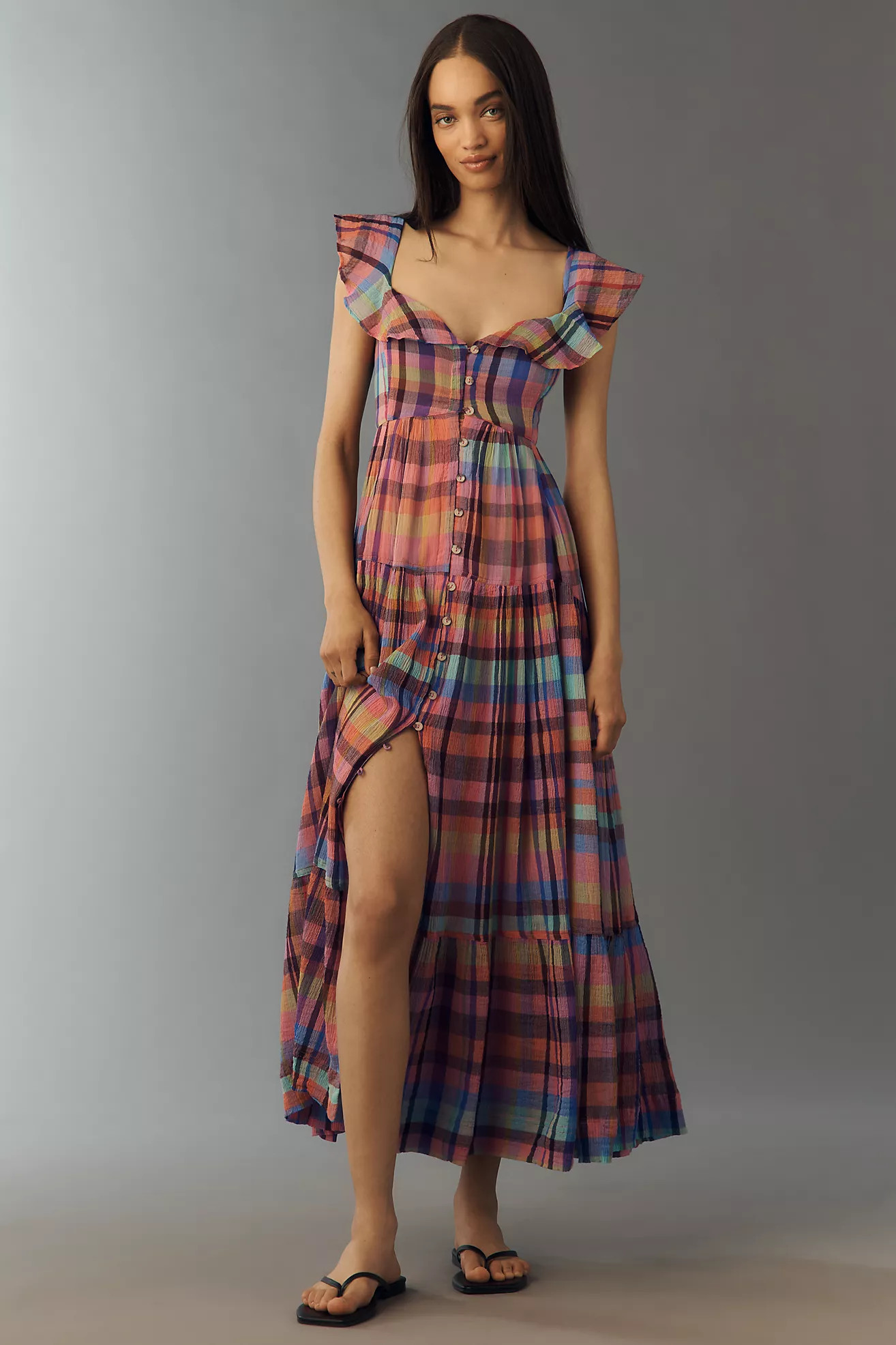 Pilcro Flutter-Sleeve Tiered Midi Dress | Anthropologie (US)