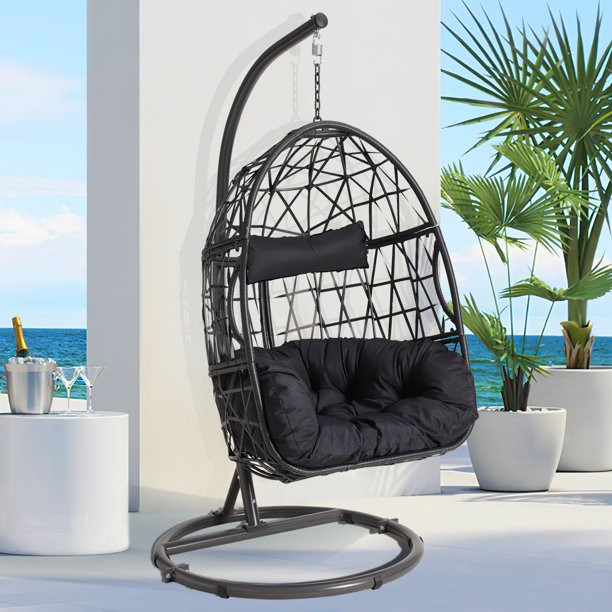 Magic Union Patio Wicker Hanging Chair with Stand and Cushion, Outdoor Indoor Hanging Egg Chair, ... | Walmart (US)