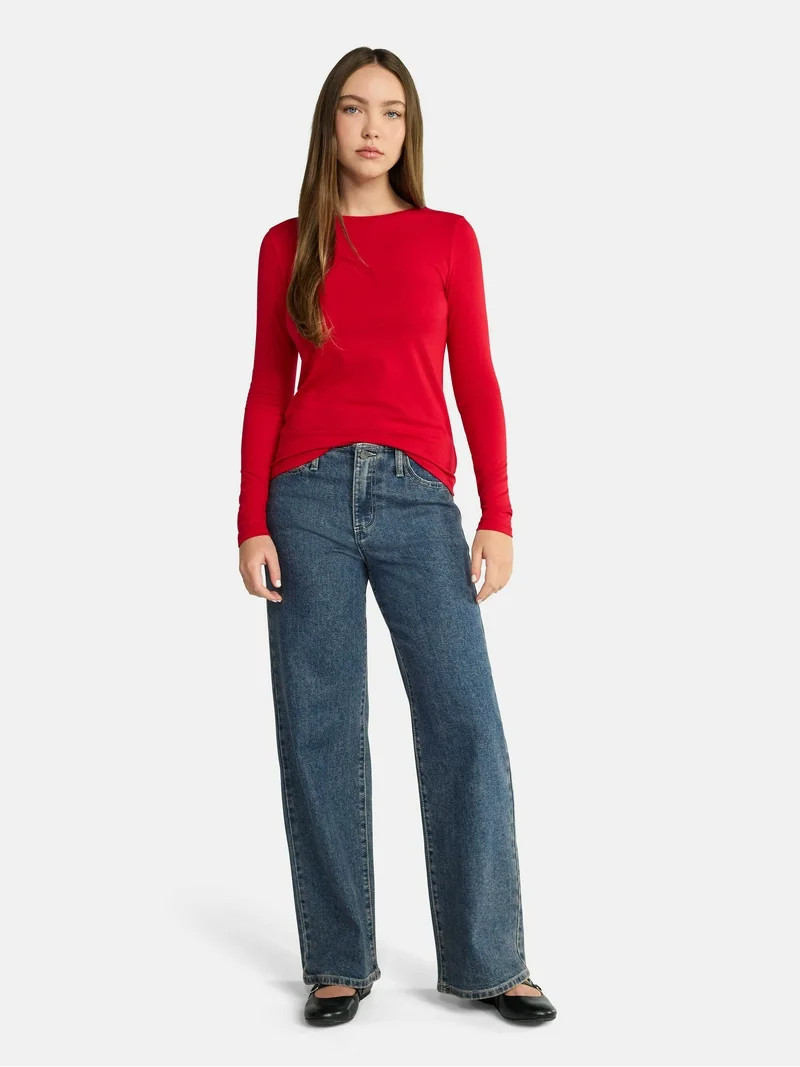 No Boundaries Long Sleeve Crewneck Tee, Women's - Walmart.com | Walmart (US)