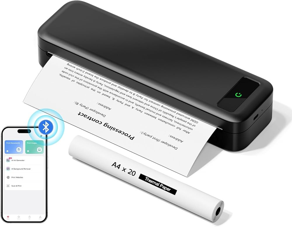 Portable Thermal Printer A4 Inkless Wireless Bluetooth Compatible with iOS, Android, Small Mobile... | Amazon (UK)