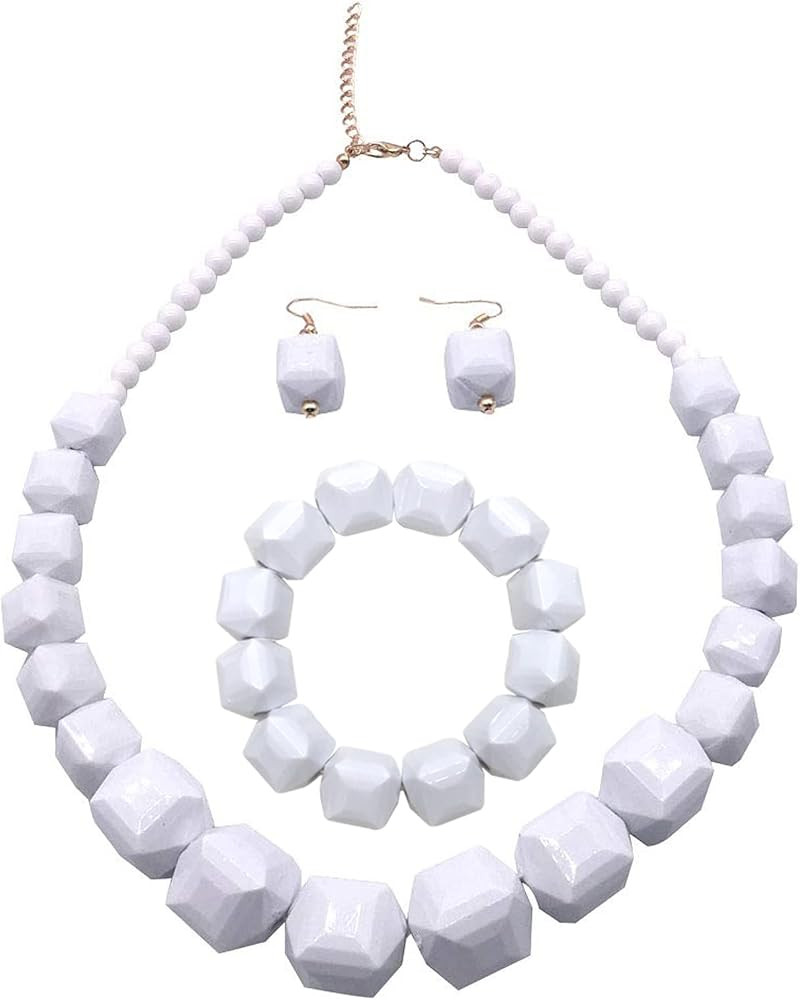 JHWZAIY White Beads Necklace, Costume Jewelry For Women Strand Necklaces, Acrylic African Beaded ... | Amazon (US)