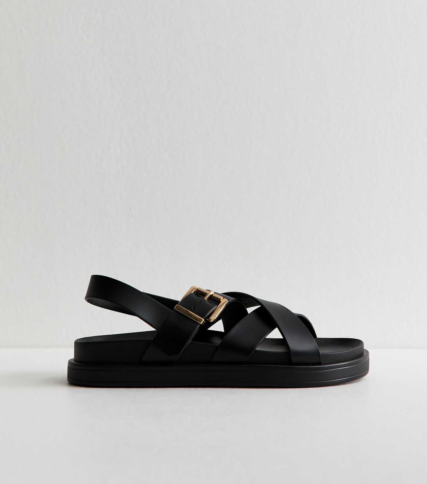 Black Faux Leather Multi Strap Chunky Flat Sandals | New Look | New Look (UK)