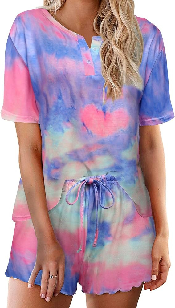 Ekouaer Tie Dye Pajamas Set Womens Loungewear Sleepwear 2 Piece PJ Sets | Amazon (US)