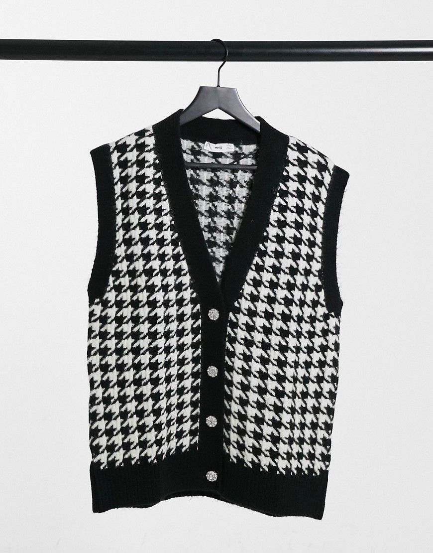Mango knitted vest with jewel buttons in dogtooth check-Black | ASOS (Global)