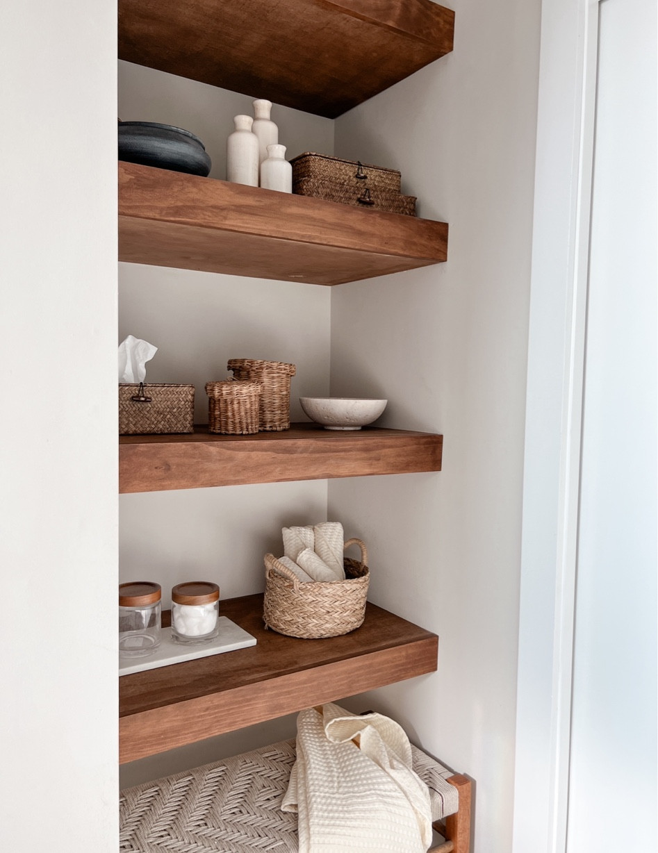 Bathroom floating shelves - organic modern primary bathroom decor 

#LTKhome