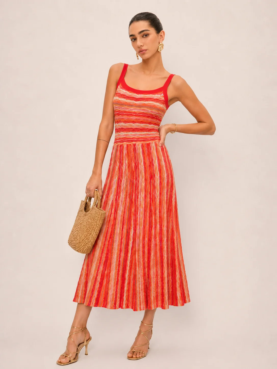 Colorful Stripe Knit Slip Midi Dress | Commense