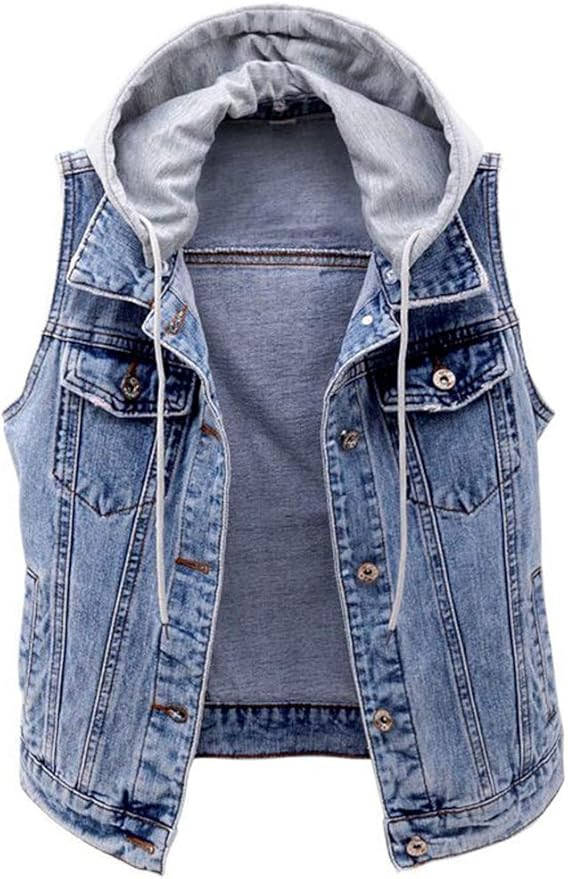 Kedera Women's Distressed Sleeveless Denim Vest with Detachable Hoodie | Amazon (US)