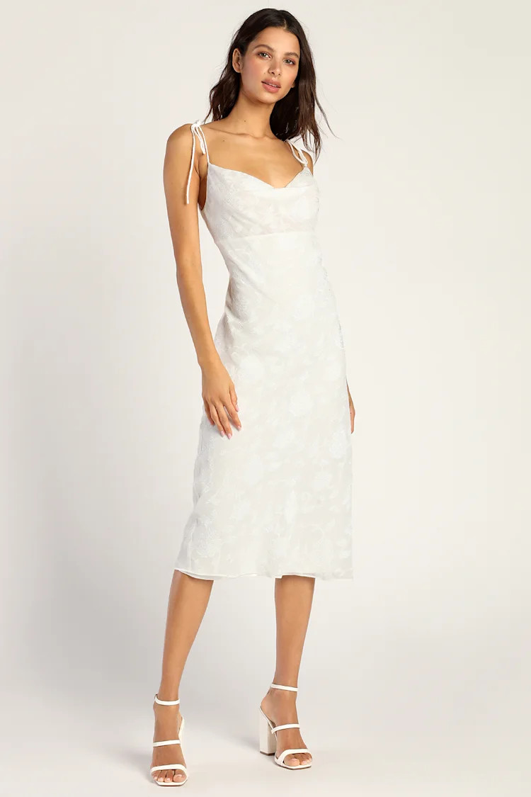 Dearest Dreams White Floral Tie-Strap Midi Dress | Lulus (US)