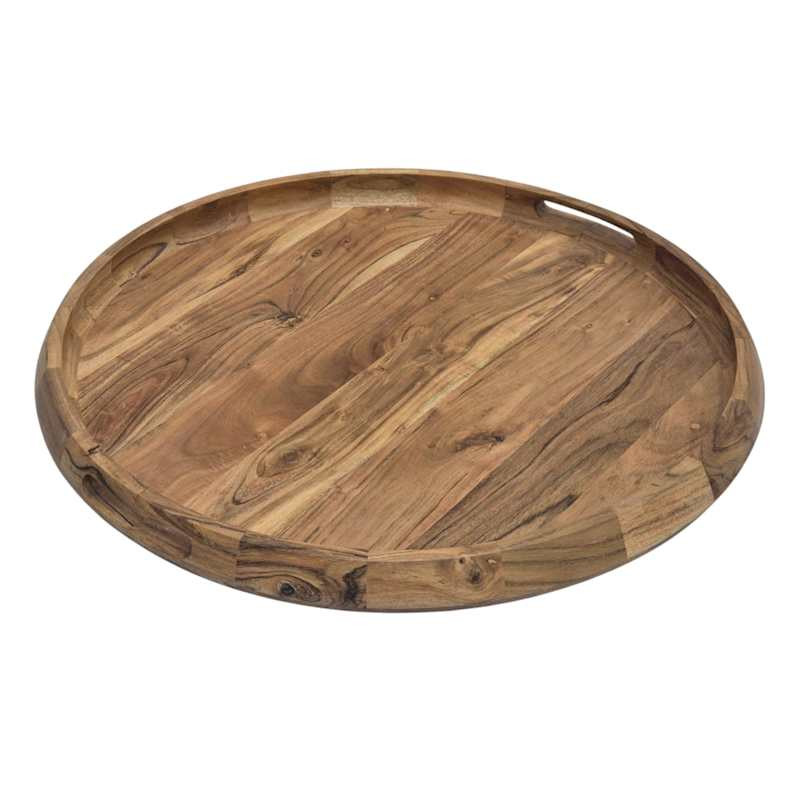 Round Natural Acacia Curved Edge Tray, 24" | At Home