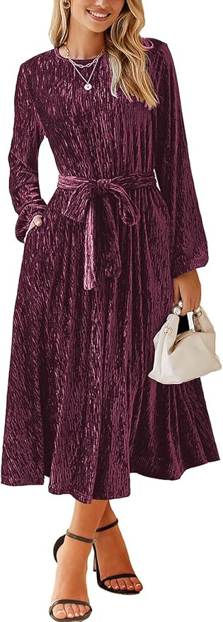 Happy Sailed Women's Velvet Dress Fashion Fall Winter Long Sleeve High Waist A-Line Semi Formal W... | Amazon (US)