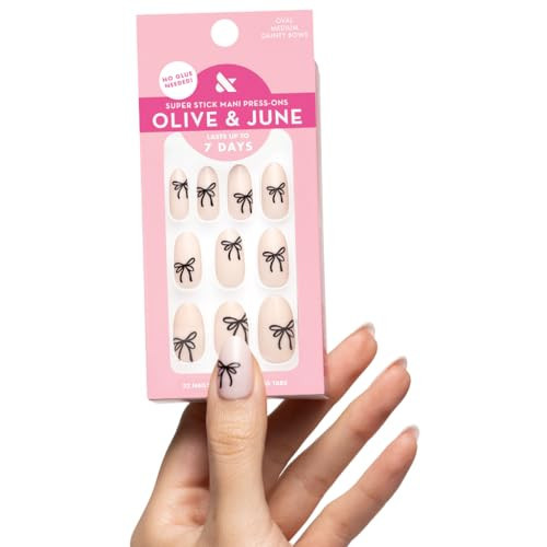 Olive & June Classic Super Stick Mani Press On Nails | No Glue Needed | 32 Tab Nails 16 Sizes | Non-Toxic Tabs Easy On-Off Non-Damaging Realist Look | 7-Day Wear | Short, Round| Dainty Bows | Amazon (US)