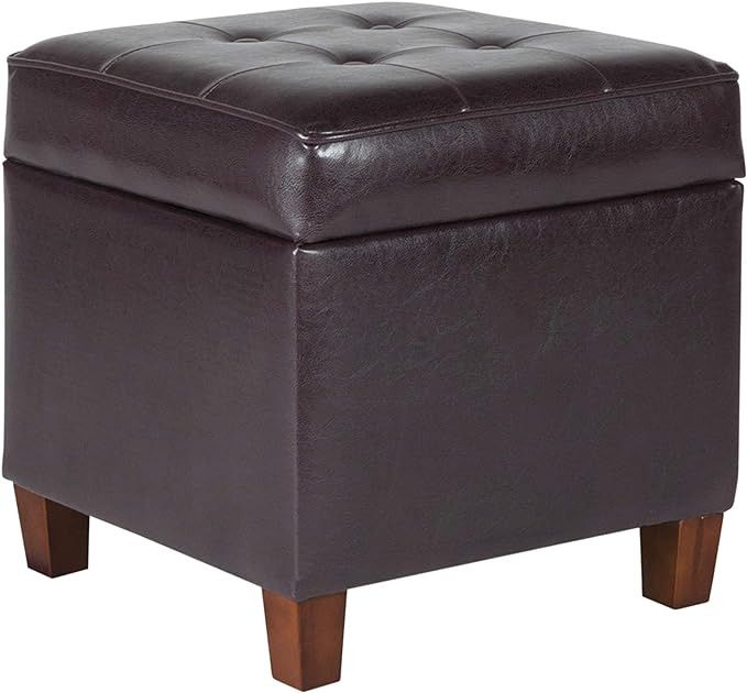 HomePop Leatherette Tufted Square Storage Ottoman with Hinged Lid, Brown Small | Amazon (US)