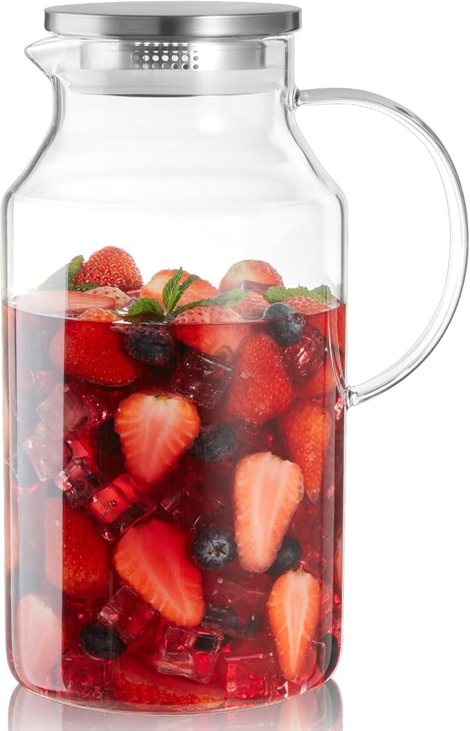 1 Gallon Glass Pitcher with Lid and Spout, Glass Water Carafe for Hot/Cold Water, Large Jug for I... | Amazon (US)