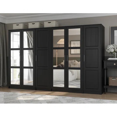 100% Solid Wood 6-Door Wardrobe Armoire with Mirrored Doors – Spacious Freestanding Closet with Hanging Rods & Adjustable Shelves, Modern Urban Bedroo | Wayfair North America