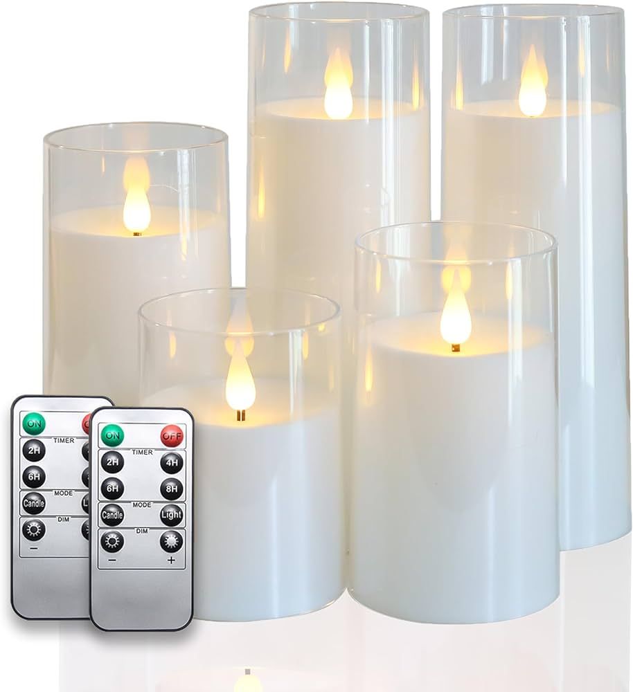 Fo32won White Flameless Candles with Remote and Timer, 3D Flame Battery Operated LED Candles fo... | Amazon (US)