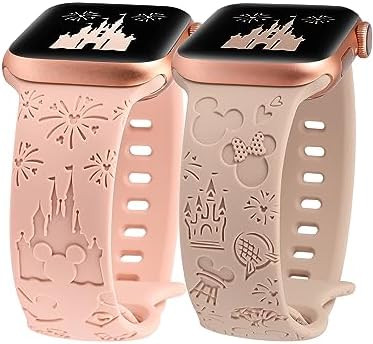 2 Packs Cartoon Engraved Band Compatible with Apple Watch Band 38/40/41/42/ 44/45/ 46/49mm Women,... | Amazon (US)