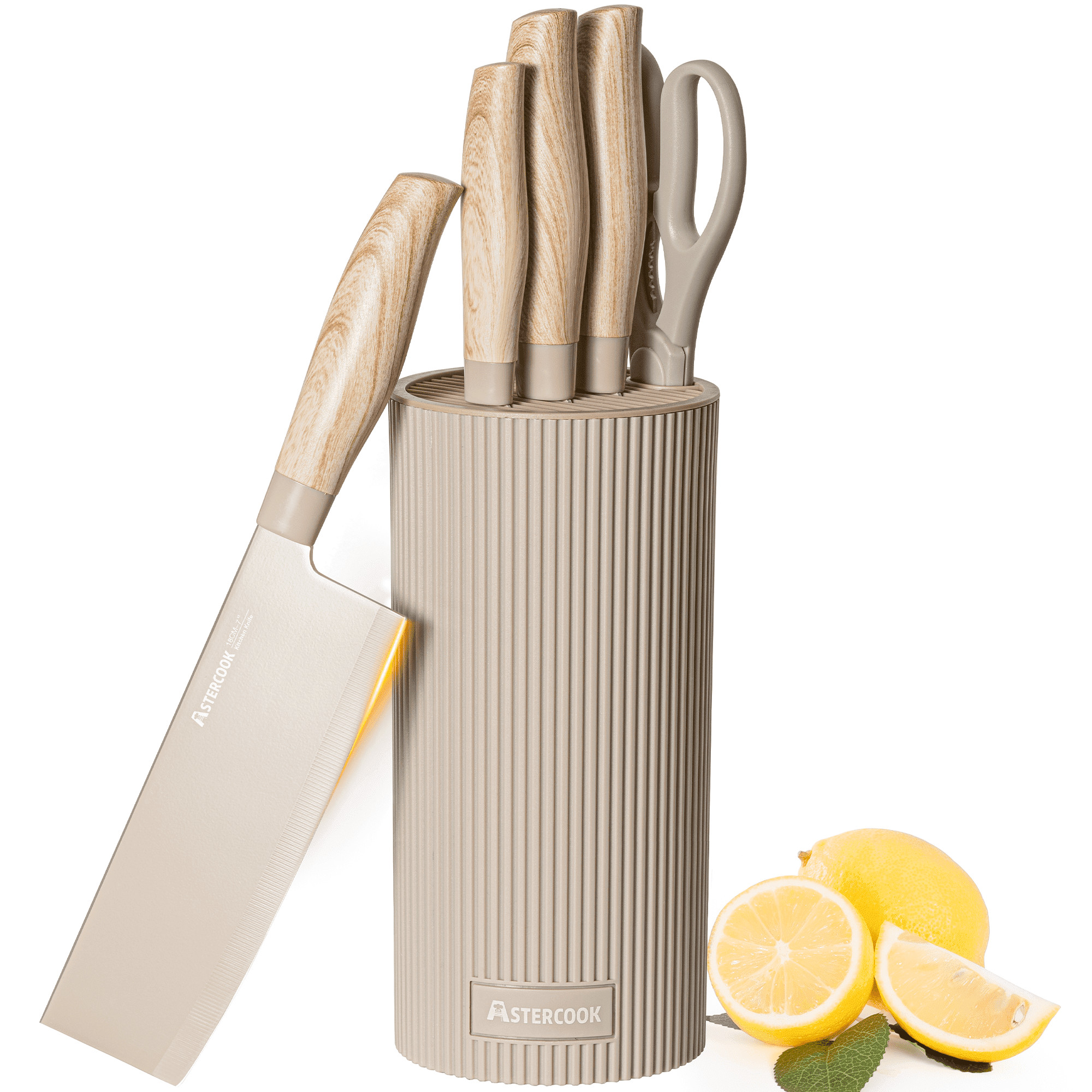 Astercook Knife Set, 6-Piece Kitchen Knives Set with Block & Non-Stick Healthy Coating, Stainless... | Walmart (US)