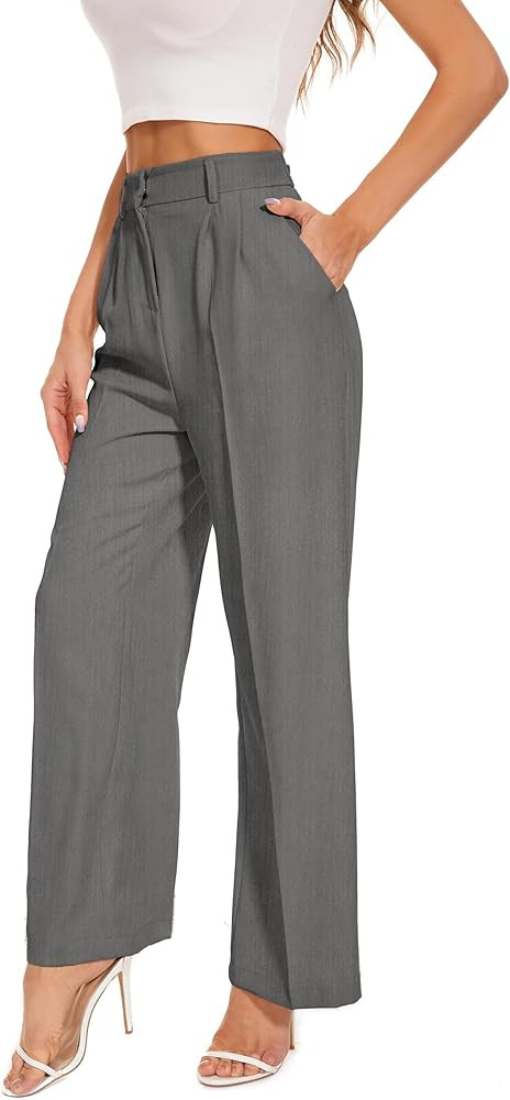 FUNYYZO Wide Leg Pants Women's High Elastic Waisted in The Back Business Work Trousers Long Strai... | Amazon (US)