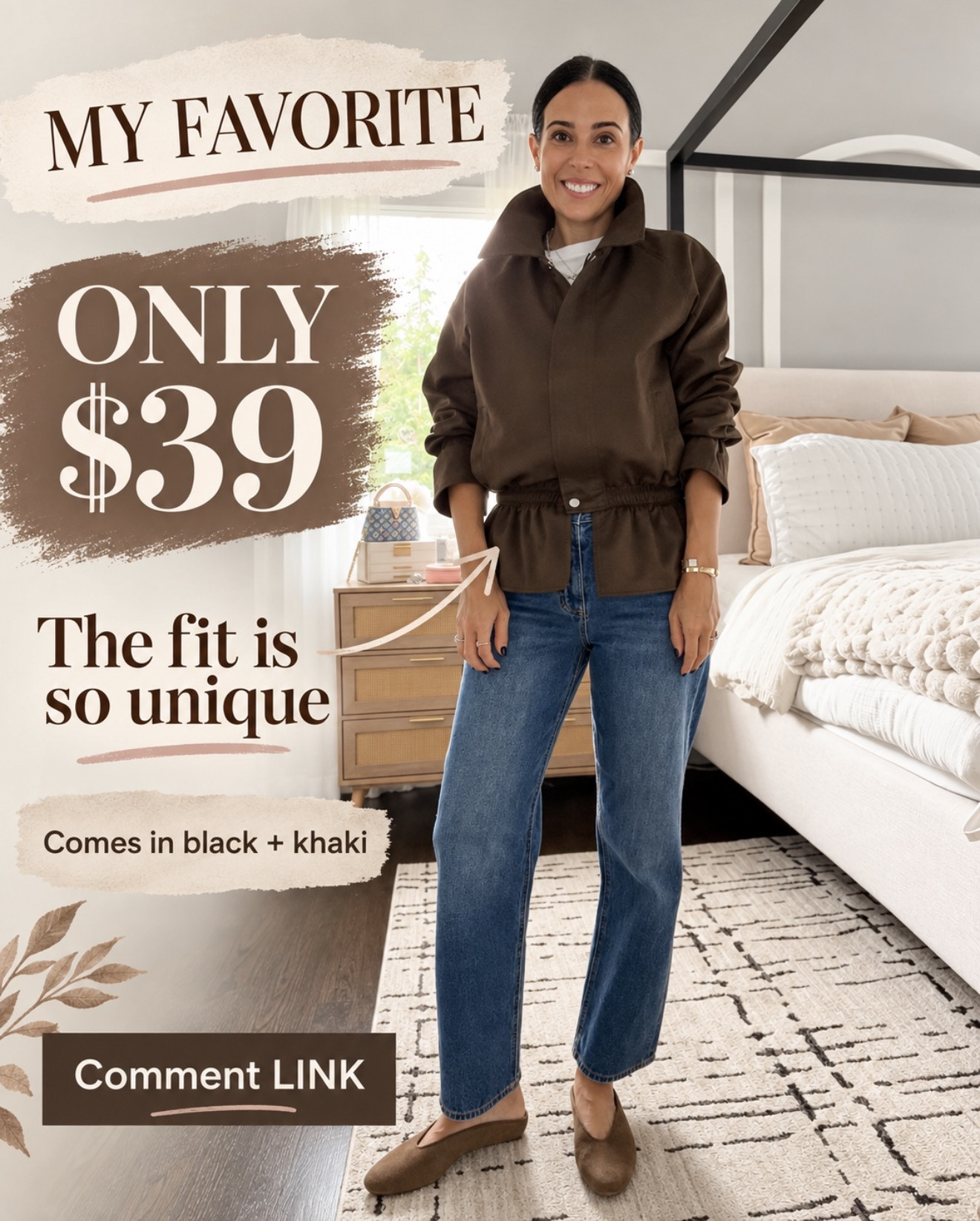 Okay, this one is my favorite 🤎 The fit is SO unique, it’s only $39, and it comes in black or khaki. Such a good jacket for making a simple outfit feel special!

Comment LINK and I’ll send it right over 🍂

#LTKOver40 #LTKSeasonal #LTKmomlife