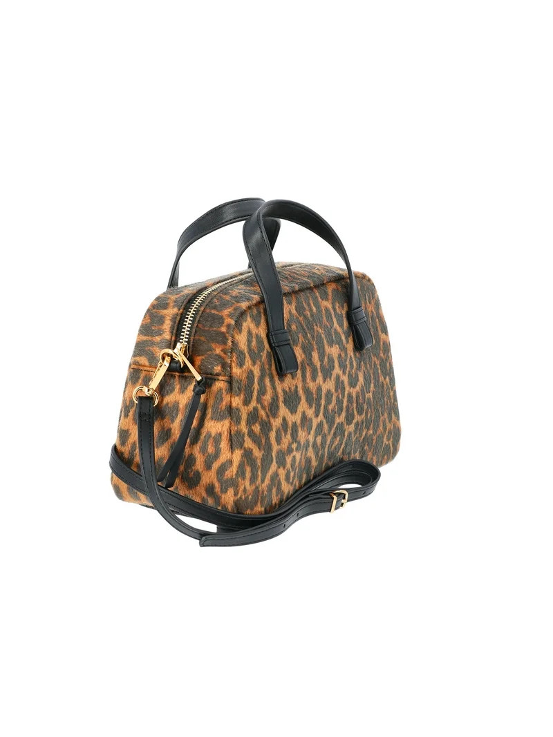 Time and Tru Women's Faux Fur Mini Satchel Bag with Crossbody Strap, Leopard - Walmart.com | Walmart (US)