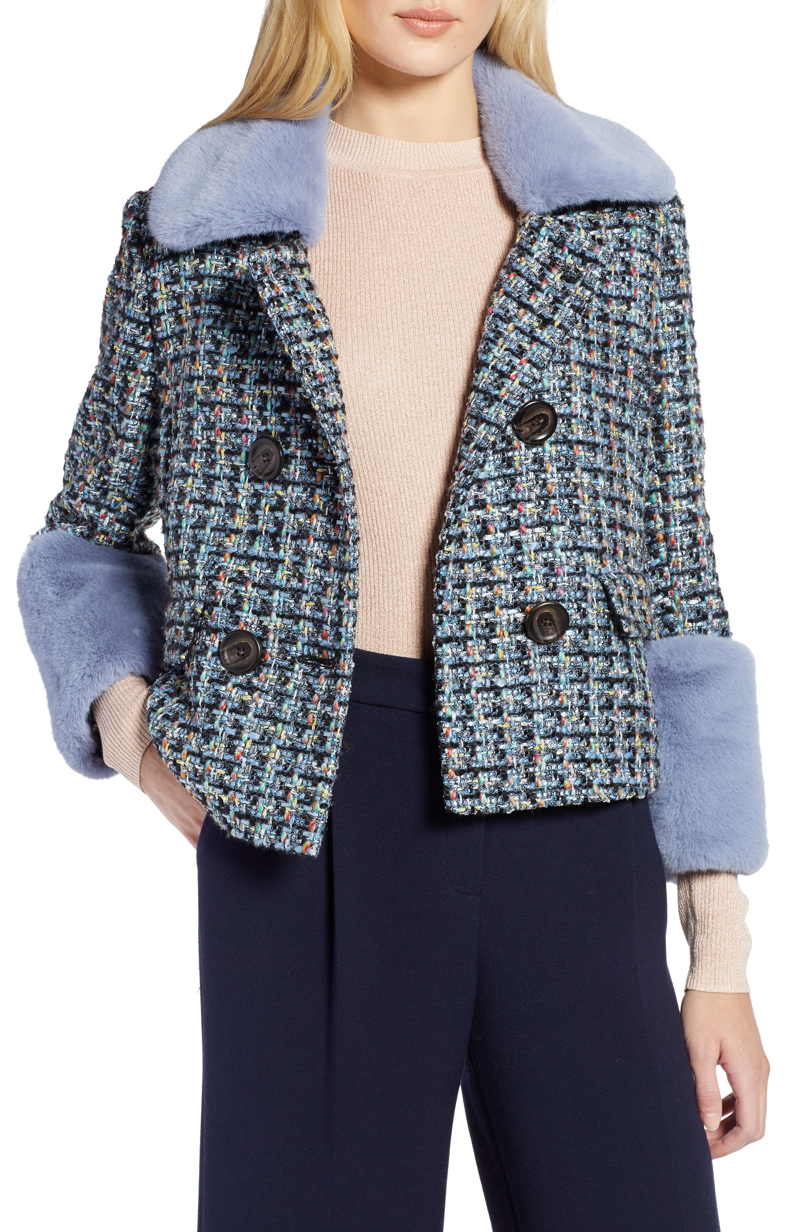 Halogen® x Atlantic-Pacific Tweed Jacket with Removable Faux Fur Trim | Nordstrom