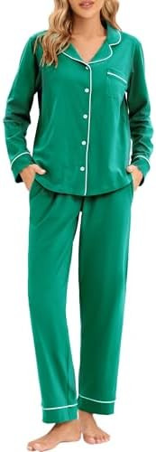 LUBOT Christmas Pajamas 100% Cotton Womens Pajamas Set 2 Piece Soft Button-Down Xmas PJs Set Slee... | Amazon (US)