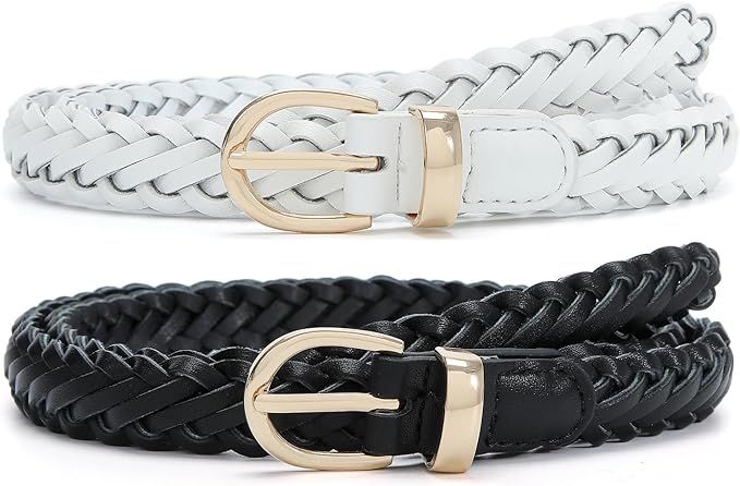 Pettata 2 Pack Thin Braided Belts for Women Classic Waist Belt Skinny Woven Strap for Jeans Pants... | Amazon (US)
