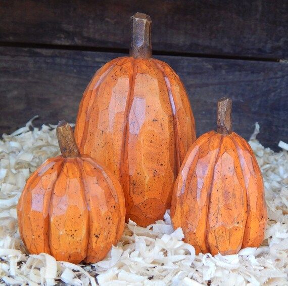 Hand Carved Pumpkins (3) from basswood. | Etsy (US)