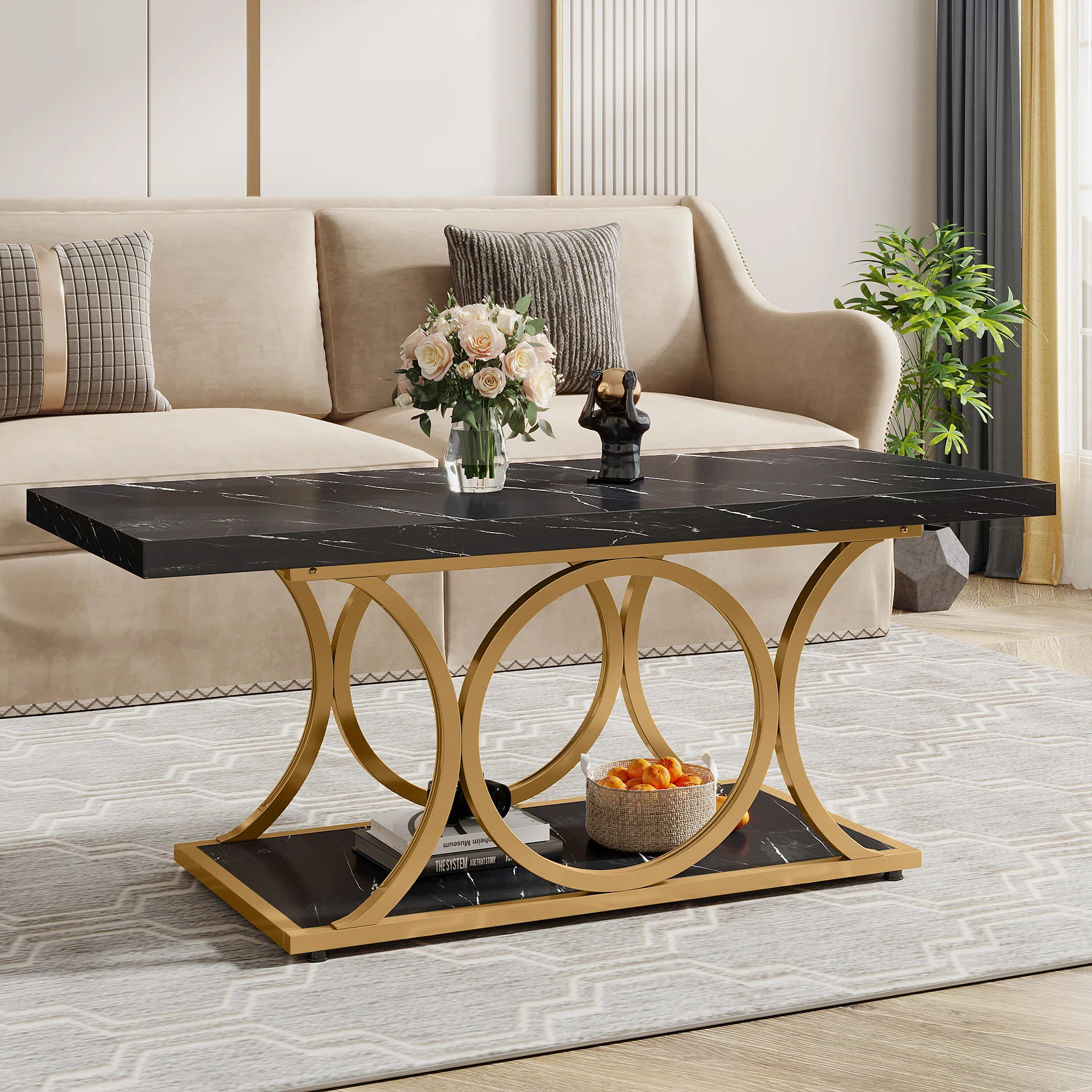 Mattheu Modern Rectangle Coffee Table, Faux Marble Coffee Table for Living Room | Wayfair North America