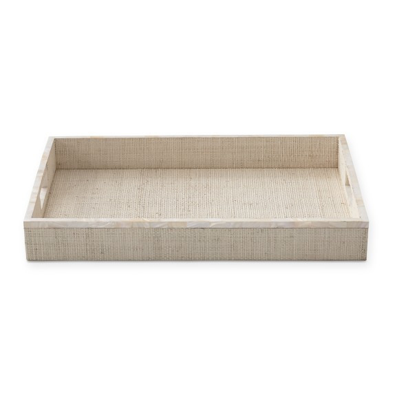 AERIN White Raffia and Shell Tray | Williams-Sonoma