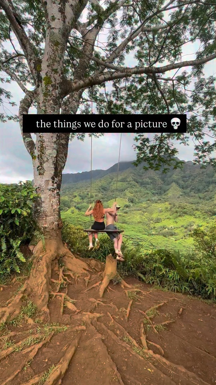 such a funny memory 😂 us risking our lives on the edge of a mountain in kauai for a cute pic
