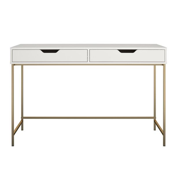 Ameriwood Home Jordyn Computer Desk with 2 Drawers, White/Gold Finish | Walmart (US)