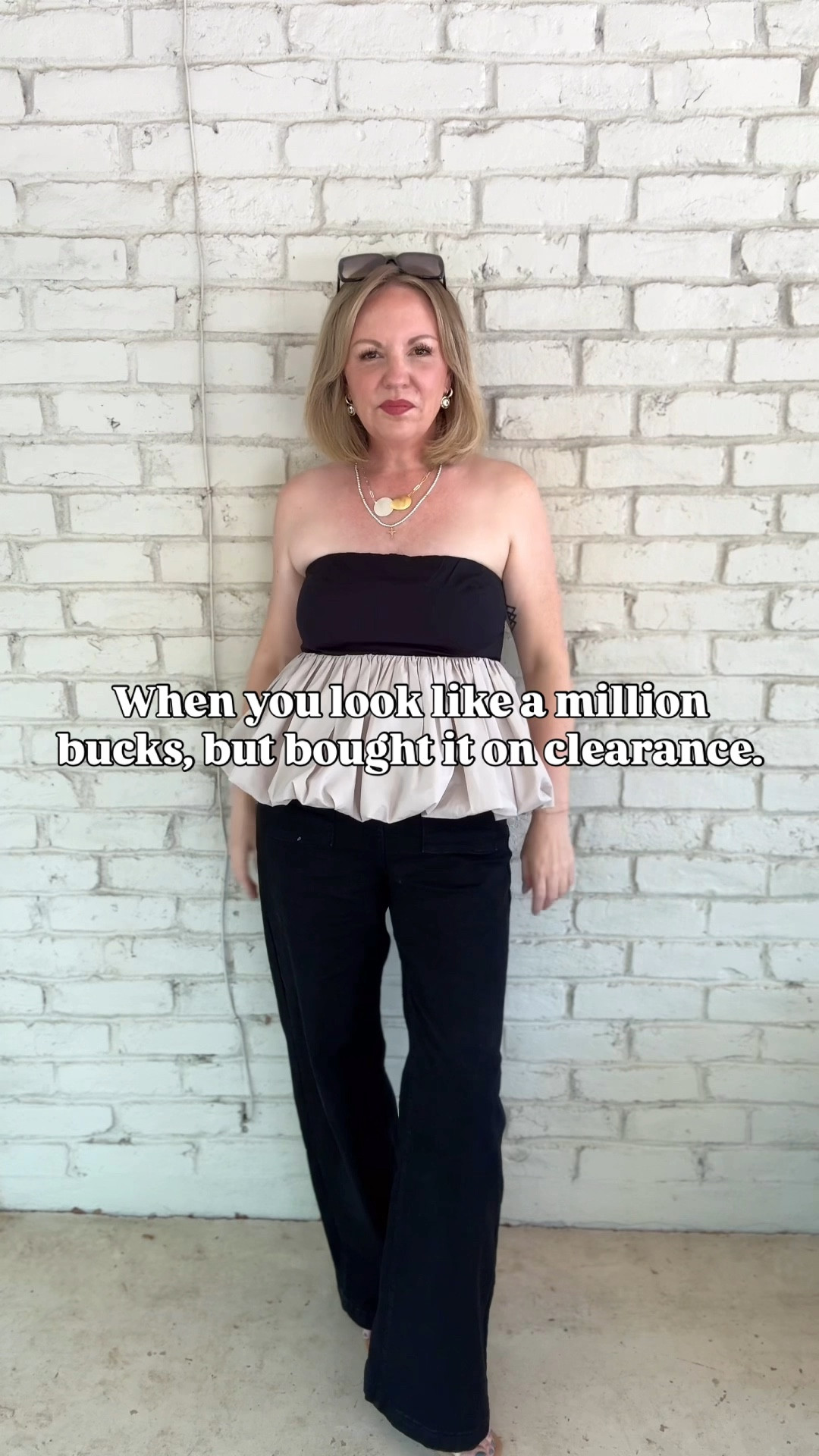 Medium top; 10 jeans

#LTKSeasonal #LTKOver40 #LTKSaleAlert