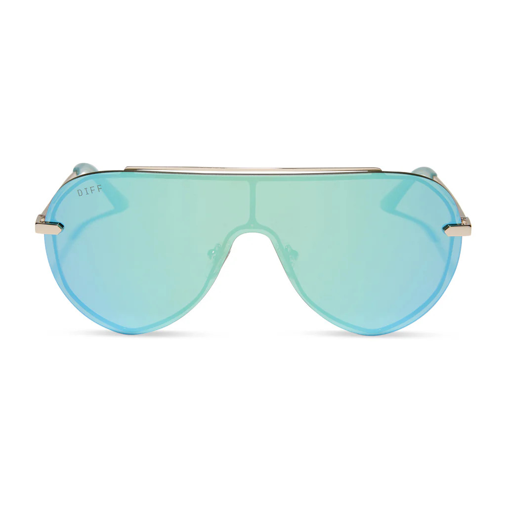 IMANI - GOLD + AQUATIC AWE MIRROR SUNGLASSES | DIFF Eyewear