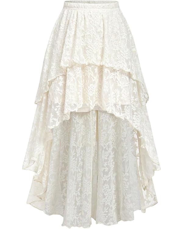 BEAUDRM Women's Y2k Lace Long Skirt Boho Western Ruffle Layered Mesh High Low Hem Going Out Cowgi... | Amazon (US)