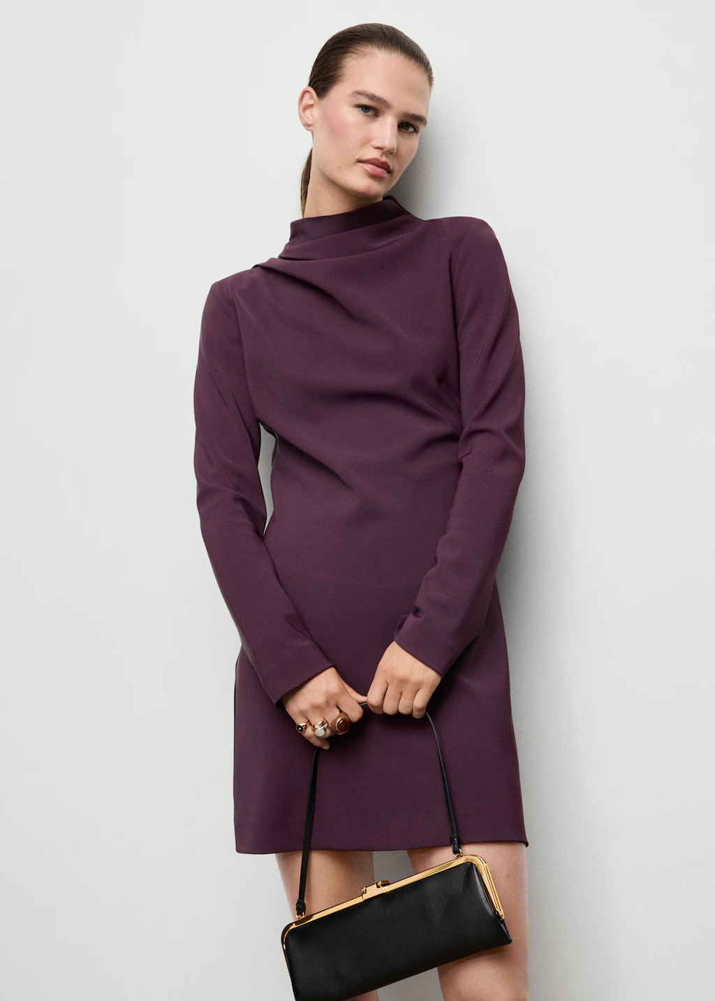 Long-sleeved dress with draped neck | MANGO (UK)