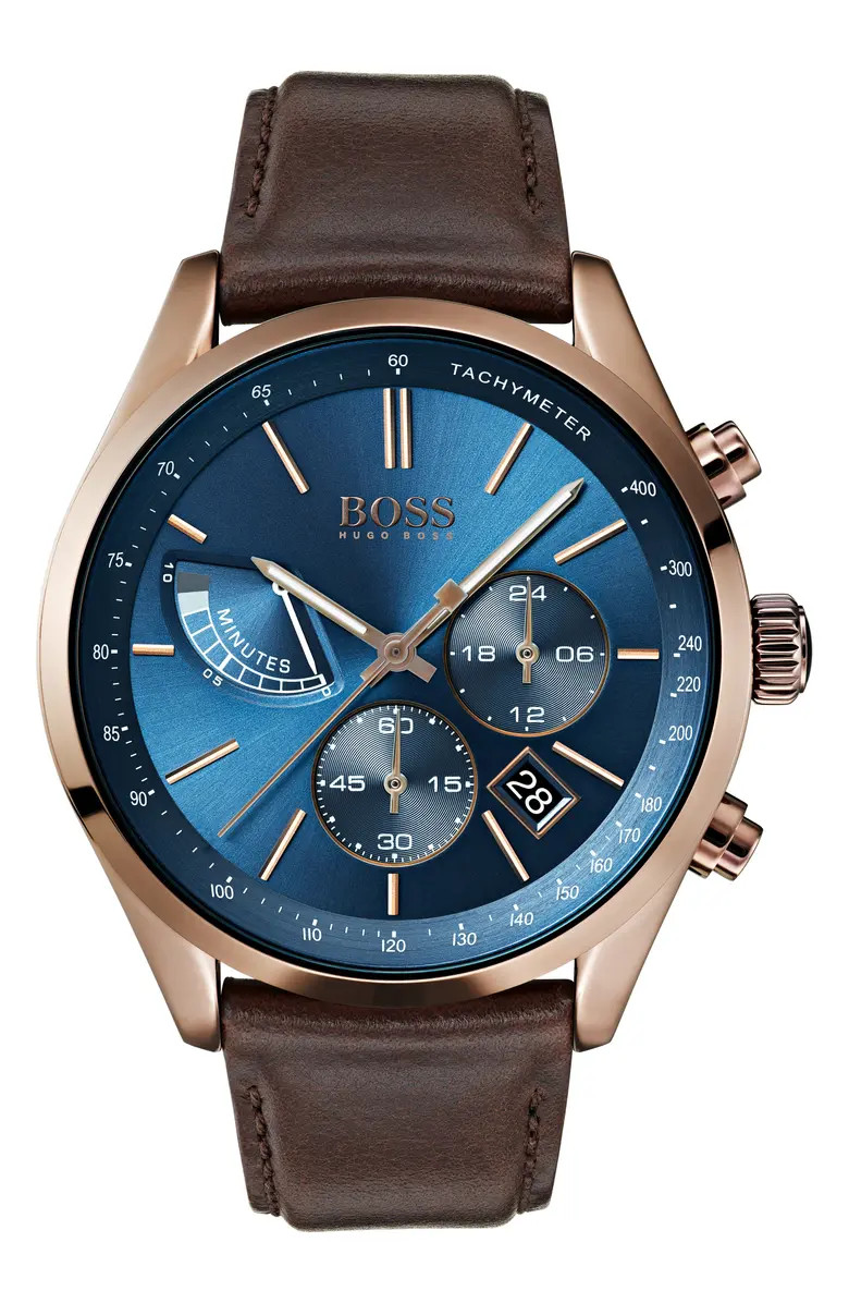 Grand Prix Chronograph Leather Strap Watch, 44mm | Nordstrom