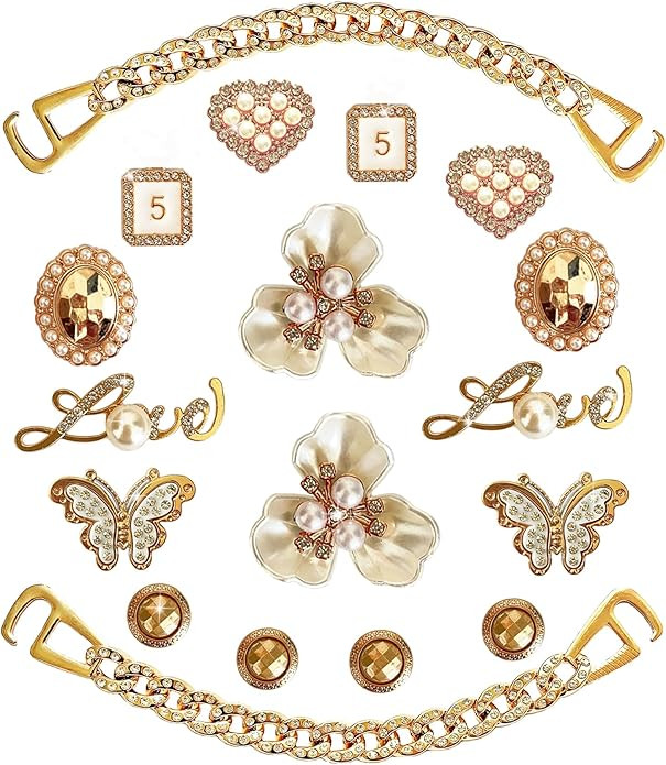 Bling Shoe Charms for Women and Girls,Girly Golden Bling Shoe Charms for Clog,Diamond Bling Chain... | Amazon (US)