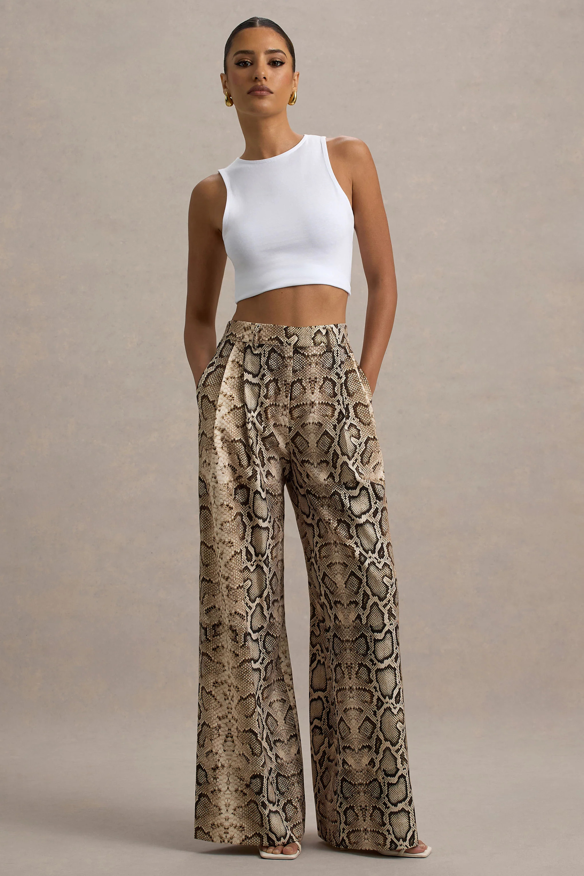Shaniya | Snake Print Wide-Leg Trousers | Club L London