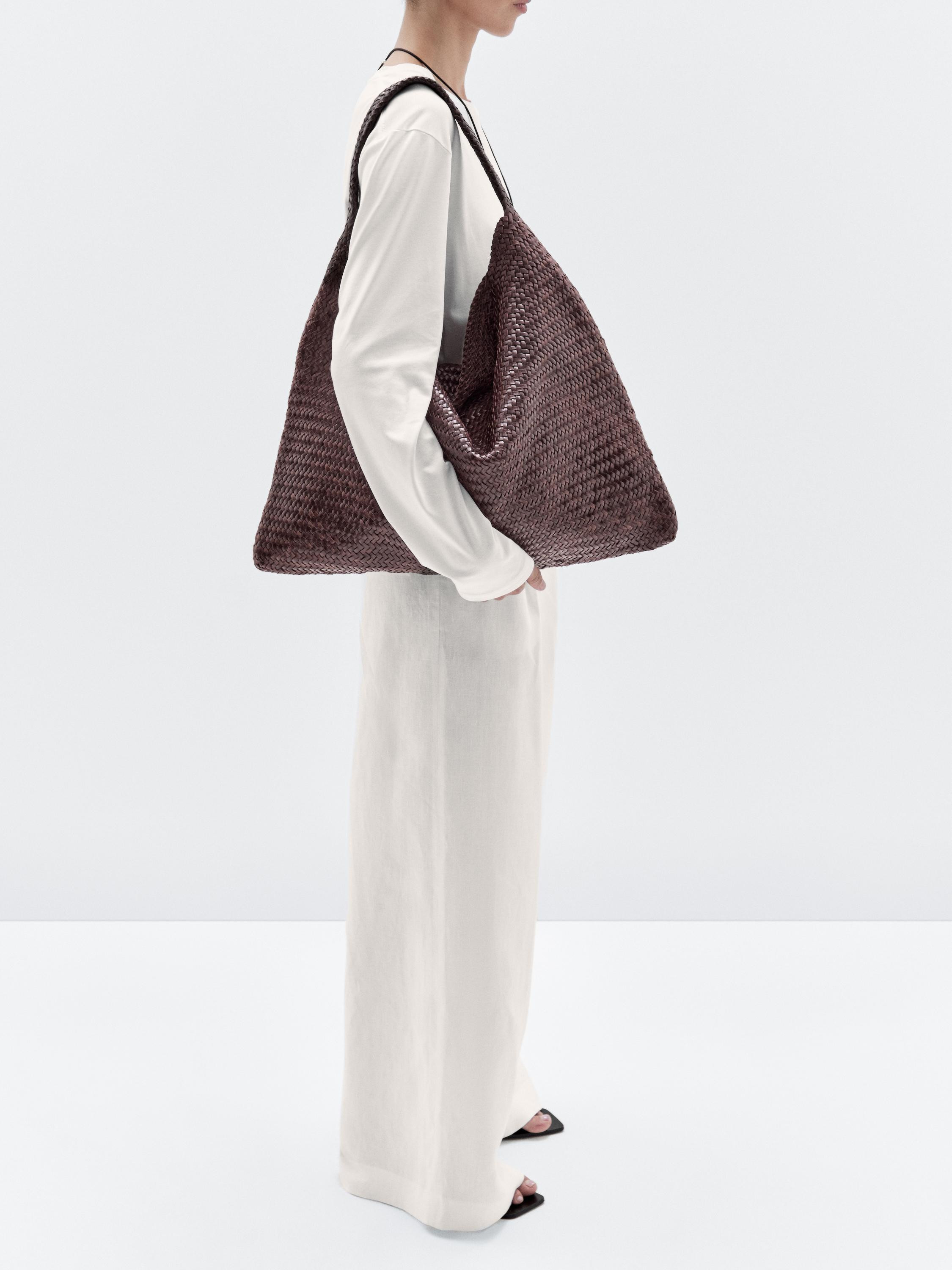 Nappa leather woven maxi tote bag | Massimo Dutti UK